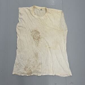 Vintage 60s Archdale White Distressed Blank Cotton Tank Top
